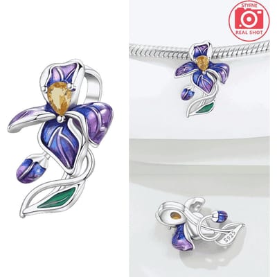 Cuivre Véritable Iris Bleu-Violet Guirlande De Fleurs Fraîches Breloque Convient aux Bracelets Bijoux Femmes Cadeaux Do-It-Yourself white