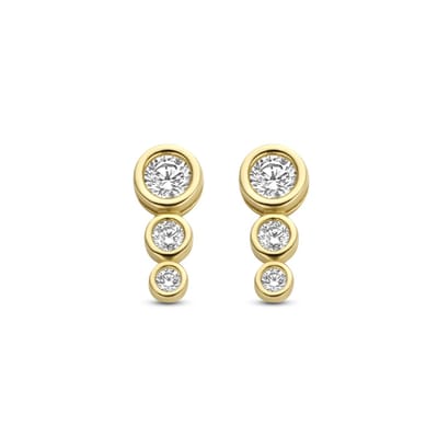 New Bling 9NBG-0271 Gouden Oorknopjes - Dames - 3 Zirkonia Steentjes - 9,6 x 4,0 mm - 14 Karaat - Goud