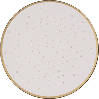 Clayre & Eef Onderbord Ø 33 cm Wit Goudkleurig Kunststof Sterren