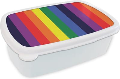 Broodtrommel Wit - Lunchbox - Brooddoos - Regenboog - Patronen - Pride - 18x12x6 cm - Volwassenen