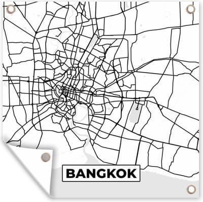 Tuin poster Bangkok - Stadskaart - Plattegrond - Zwart Wit - Kaart - 200x200 cm - Tuindoek