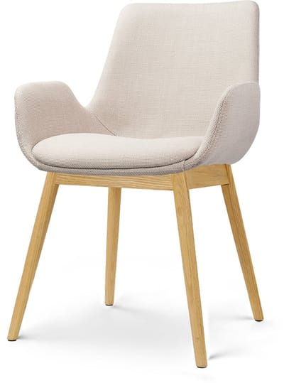 Nolon Nio-Eef Eetkamerstoel beige - houten onderstel - japandi - armleuning - elegant - armleuningen