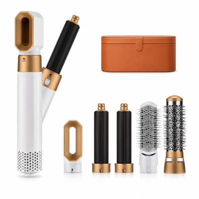 DIMICO - 5 in 1 Föhnborstel Air Styler - Krulborstel - Witgoud - Heteluchtborstel met Krulopzetstukken - 1000W - 3 warmtestanden