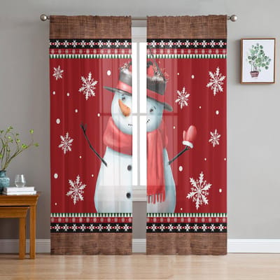 Kerst Sneeuwvlok Sneeuwman Transparante Gordijnen Voor Kinder Slaapkamer Woonkamer Voile Gordijnen Kerstmis Keuken Tule Gordijn 135W x 114H(cm) brown