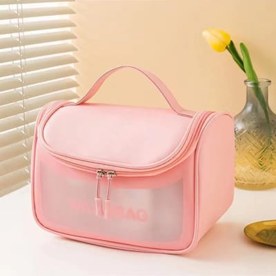 Toilettas, Make Up Tasje, Transparant, Toilettassen, Make Up Koffer, Beautycase, Make Up Organizer, Make Up Tas, Reistas, Toilettas Dames, Etui, Beautycase Koffer, Cosmetica Tas, Verjaardag, Moederdag, Valentijnsdag, Cadeautje, PVC, ROZE