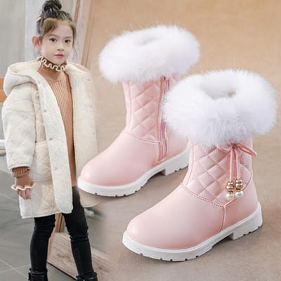 Meisjes Sneeuwschoenen Winter Kinderen PU Leer Laarzen Kinderen Warm Pluche Buiten Comfortabel Antislip Koudebestendig Laarzen 27 roze