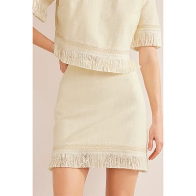 Boden Fringe Detail Mini Skirt Ecru Maat: 22 | Mini Rokken Outlet | Dames | Beige
