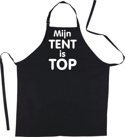 Mijncadeautje Schort -Mijn tent is top - Mooie - grappige - leuke Keukenschort - Zwart