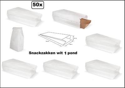 50x Snackzak wit 1 pond geperforeerd - nr 27 - Patat snacks belegde broodjes food friet festival