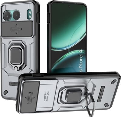 Coverup Hoesje - Geschikt voor OnePlus Nord 4 Hoesje - Coverup Ring Kickstand Back Cover met Camera Shield - Grijs