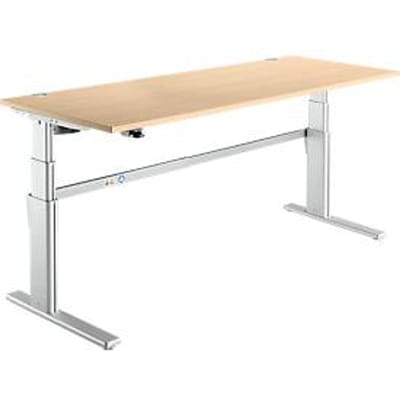 Comfortabele tafel, elektrisch in hoogte verstelbaar, rechthoekig, C-poot, B 1800 x D 800 x H 655-1305 mm, ahorn/blank aluminium RAL 9006
