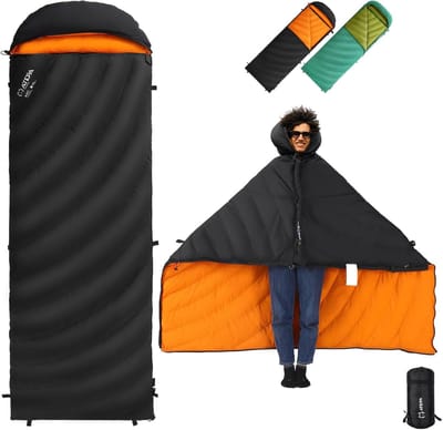 Donsslaapzak Rechthoekig - Outdoor Dekenslaapzak - Kamperen Reizen Avontuur - Waterafstotend 600FP Dons - 220x75cm - Zwart Oranje