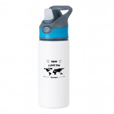 Hacebo® - Mom I love you this much waterfles met rietje blauw - Mama - geweldige moeder - liefste moeder - verjaardag - cadeau - kado - bedankje - geschenk - water fles - 650ML