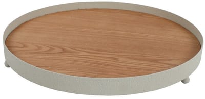 Dienblad Deane | Large | Rond | op voetjes | Creme | met houten binnenkant | 40x40x5cm