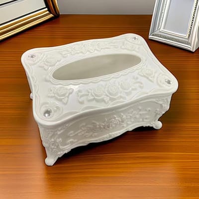 Boîte à mouchoirs style européen, Boîte d'extraction de serviettes haut de gamme pour hôtel restaurant, Boîte de rangement pour extraction de papier de bureau de salon white