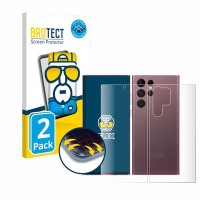 BROTECT - Screenprotector voor Samsung Galaxy S22 Ultra 5G (Voor+Achter) - Folie Beschermfolie transparant volledig dekking - 2 Stuks