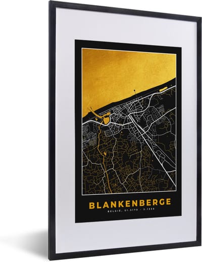 Fotolijst incl. Poster - Plattegrond - Stadskaart - Blankenberge - Goud - Kaart - 40x60 cm - Posterlijst