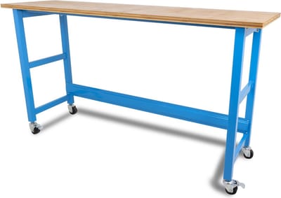 Verrijdbare Werkbank 200 cm – Bamboe Werkblad 39 mm | Stevig Gelaste Pootconstructie – 98 cm Werkhoogte – Poedercoating – Draagkracht 200 kg