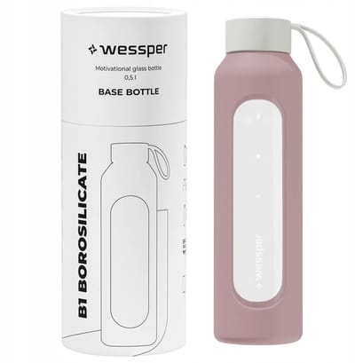 Glazen Motivatiefles 500ml – Duurzame Waterfles in Dusty Rose