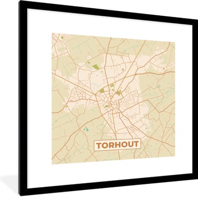 Fotolijst incl. Poster - Torhout - Kaart - Stadskaart - Plattegrond - Vintage - 40x40 cm - Posterlijst