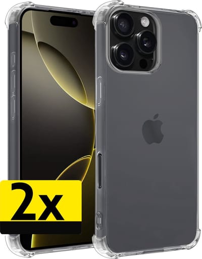 Hoesje - 2 Stuks - Geschikt voor Apple iPhone 16 Pro - Sterk & Shockproof - Siliconen Case - Back Cover - Telefoon Hoes Shock Proof - Telefoonhoesjes - Transparant