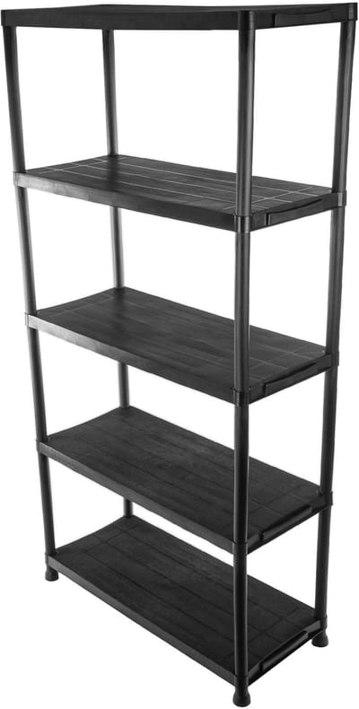 KADAX kunststof rek 183 x 89 x 39 cm, in elkaar te zetten kunststof rek, rek voor zware lasten met 5 legplanken, kelderrek voor de werkplaats, opbergrek, werkplaatsrek (zwart)