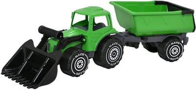 Plasto Tractor met Voorlader en Aanhanger Groen 57 cm - Speelgoedvoertuig - Complete Set - Grote Tractor - Realistisch Spelen - Stevig Kunststof - Gemaakt in Finland - Vanaf 1 Jaar