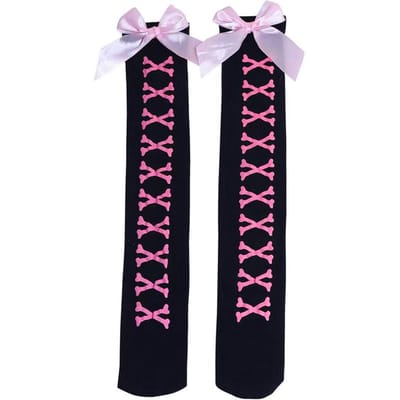 Chaussettes d'été pour fille avec nœud en os Streetwear Filles Noir Doux Mignon Rose Bas 75cm Mi-cuisse One Size pink