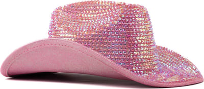 KIMU® Cowboyhoed Roze Strass Steentjes - Cowgirl Western Hoed - Cowboy Diamantjes Glitter Dames Heren Foute Party Vrijgezellenfeest Festival