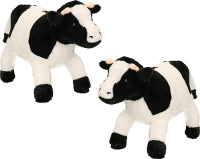 Cornelissen Pluche knuffel dier Koe - Set van 2x stuks - zwart/wit - 23 cm - Boerderij dieren