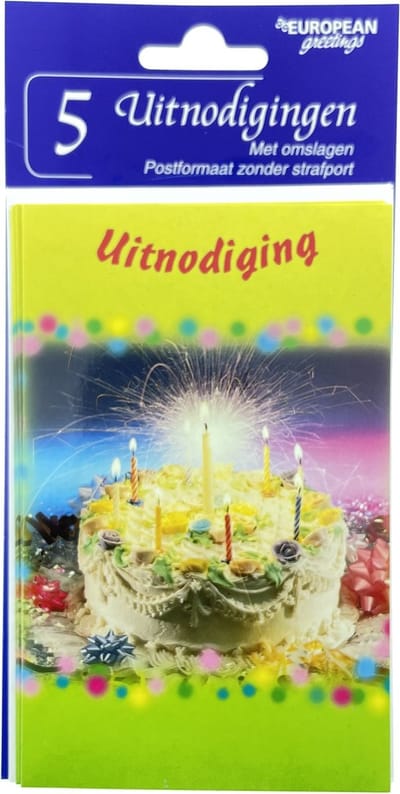 European Greetings Verjaardag 5 uitnodigingen inclusief enveloppen
