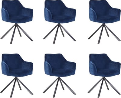 Bronx71® Velvet eetkamerstoel Furtado draaibaar blauw - Eetkamerstoelen set van 6 - stoel