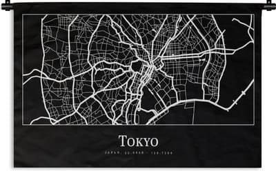 Wandkleed - Wanddoek - Kaart - Tokio - Stadskaart - Plattegrond - Tokyo - 180x120 cm - Wandtapijt