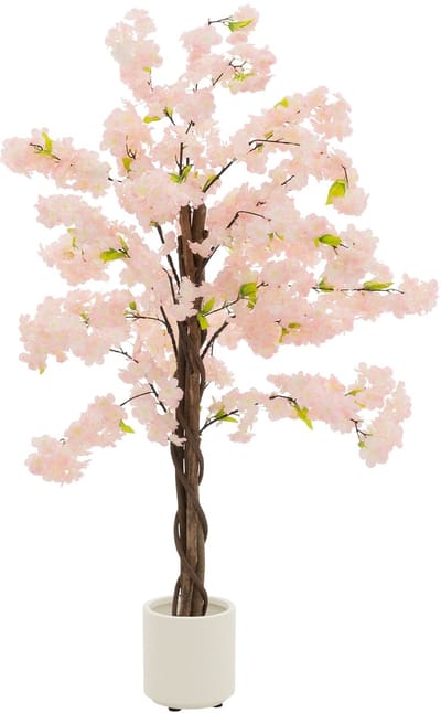 Kunst Kersenbloesem 120 cm, kunstplant met een stam van natuurlijk hout in een pot, ML-Design