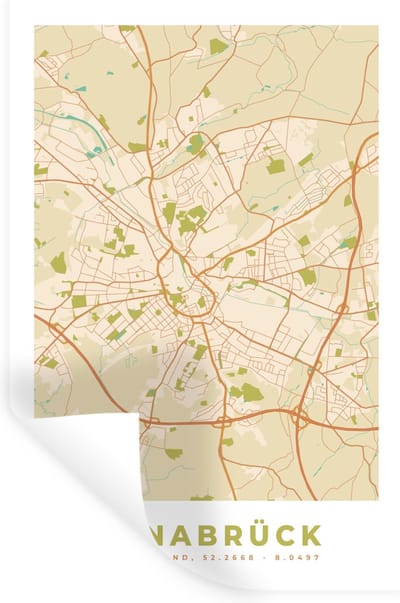 Muurstickers - Sticker Folie - Osnabrück - Plattegrond - Stadskaart - Vintage - Kaart - 20x30 cm - Plakfolie - Muurstickers Kinderkamer - Zelfklevend Behang - Zelfklevend behangpapier - Stickerfolie
