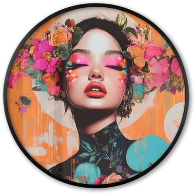 Poster in lijst Rond - Fotolijst 60x60 cm - Posters - Portret - Vrouw - Abstract - Bloemen - Ronde posterlijst zwart - Decoratie - Wanddecoratie woonkamer - Muurdecoratie slaapkamer