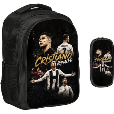 2-delige Set Boekentas Etui Schooltassen Ronaldo Kinderen School Dubbellaags Rugzak Voetbalster Voetbal Sport Mochila