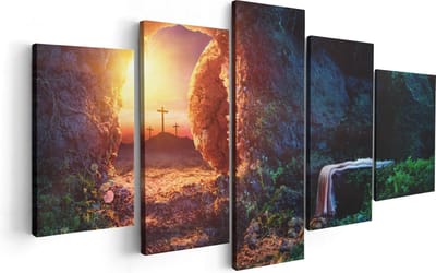 Artaza Canvas Schilderij Vijfluik Kruisiging bij Zonsopgang - Opstanding Jezus - 100x50 cm - Wanddecoratie Woonkamer - Schilderijen - Muurdecoratie