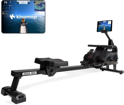 VirtuFit AQUA100i Roeitrainer met Waterweerstand – Enkele Rail – Incl. Display, Tablethouder en Transportwielen – Kinomap & Fitshow – Max. 120 kg en 200 cm – Roeiapparaat – Roeimachine