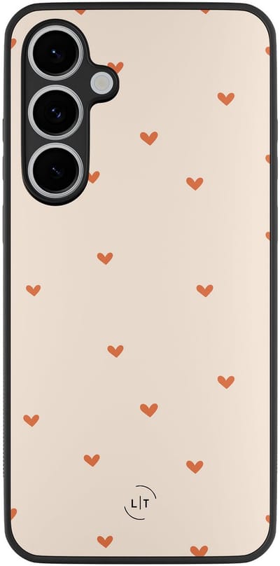 Leuke Telefoonhoesjes - Hoesje geschikt voor Samsung Galaxy S24 FE - Cute hearts - Backcover zwart - Print / Illustratie - Bruin