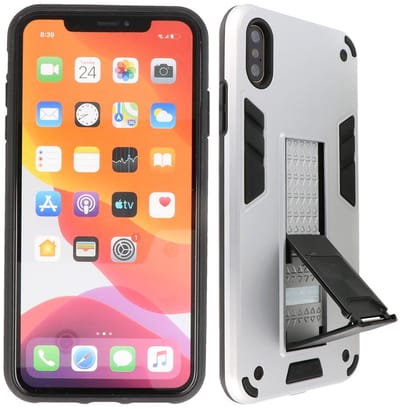 Hoesje met Magnetic Stand Hard Case Geschikt voor de iPhone X - iPhone Xs - Stand Shockproof Telefoonhoesje - Grip Stand Back Cover - Zilver