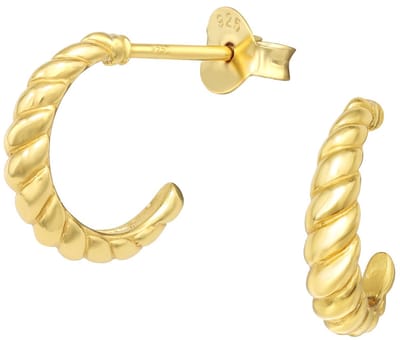 Joy|S - Zilveren oorringen stud - 12 mm / 3 mm - rope gedraaid - gold plated