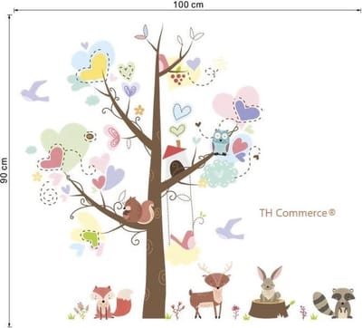 Muursticker - Dieren - Pastel kleuren - Kinderkamer - Muurdecoratie - Jongen - Meisje - Pastelkleuren - Boom met Bosdieren - nr. 591