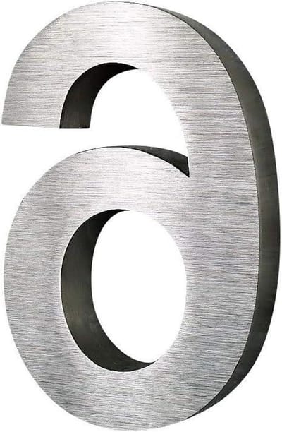 Huisnummer 6 - Modern huisnummer - Huis markeren - 3D-design roestvrij - 20cm hoogte - Geborsteld staal