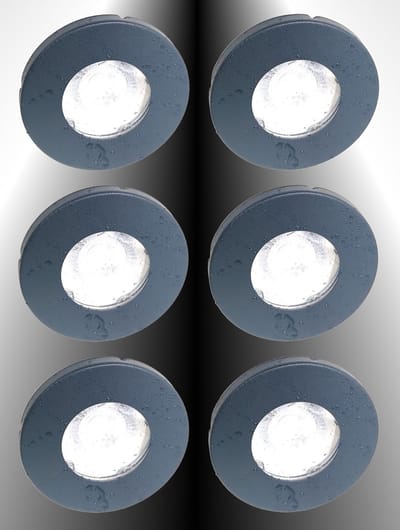 Trango Set van 6 IP65 inbouwspots 6729IP65-061M6KSD in antraciet mat incl. 6x 5 Watt 3-traps dimbaar 6000K koel wit Ultra Flat LED Module, Buiten, Badkamer Plafondspot, Douche Plafondlamp