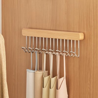 Cintres Multifonctionnels Rétractables en Bois avec Crochets Rétractables - Polyvalents pour le Rangement des Vêtements et de la Cuisine