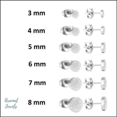 Aramat Jewels | Oorbellen | RVS Ronde Zweerknopjes Oorbellen 6mm - Staal | Zilverkleurig Sandblasted / 4mm | |7mm | Staal | Kinderen, Volwassenen | Verkleurd niet