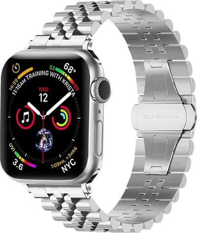 Strap-it Jubilee stalen schakel band - Geschikt voor Apple Watch bandje - Series 1/2/3/4/5/6/7/8/9/10/11/SE/SE2/SE3 - Zilver - Staal/metalen luxe band met vlindersluiting - RVS iWatch bandje voor maat: 38 / 40 / 41 / 42mm