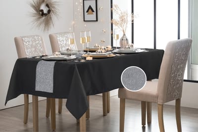Feest tafelkleed met glitter tafelloper op rol - zwart/zilver - 10 meter