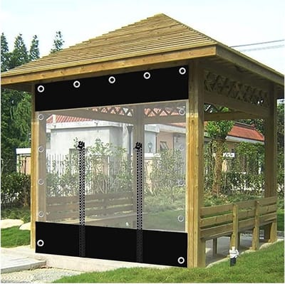 Waterdicht zeil - PVC gordijn - Buitenruimte beschermen - Transparant middenpaneel - 460 x 220 cm - Zwart